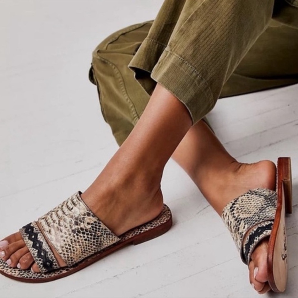 Free People Saturaday Snake Strappy Leather Flat Sandals - Picture 9 of 9